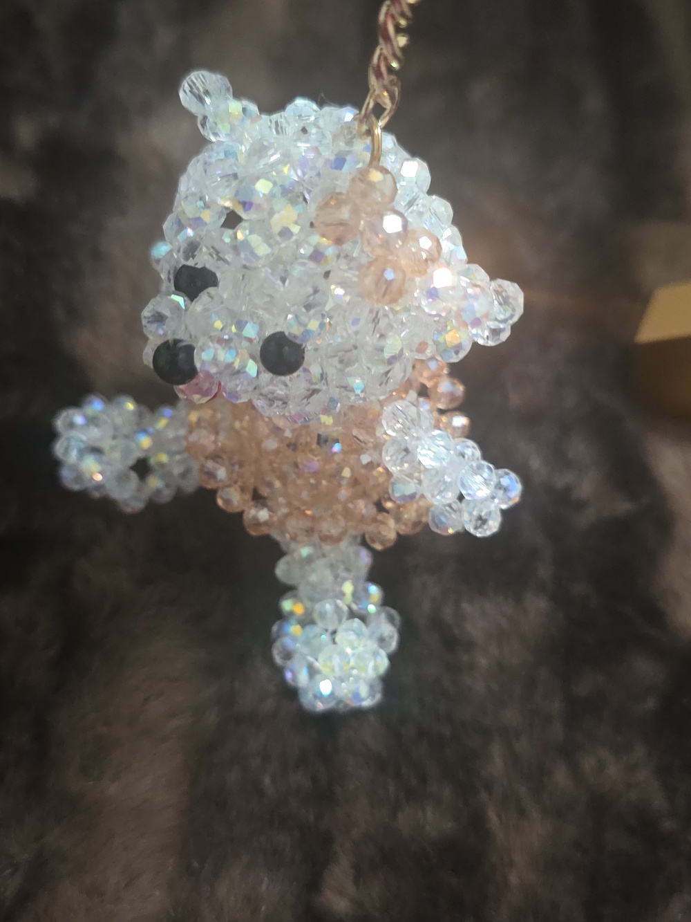 Beaded Teddy Bear Keychain - Pink and Iridescent - Picture 5 of 5